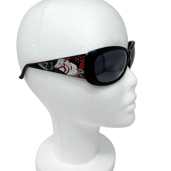 Judith Leiber vintage black red rhinestone Kabuki mask sunglasses w/ case main image 9